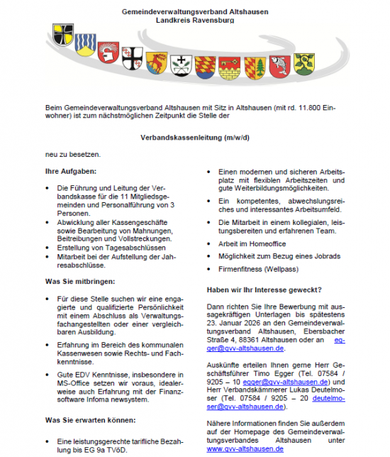 Stellenanzeige Verbandskassenleitung